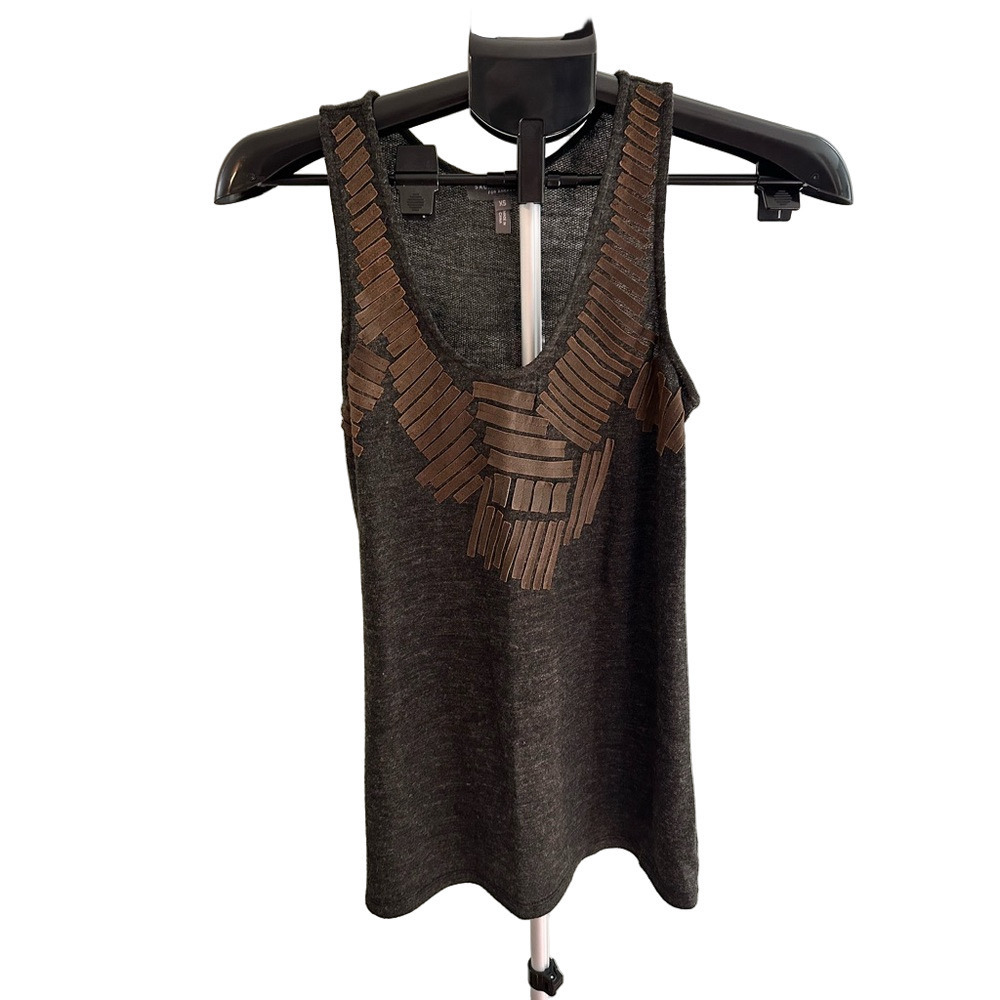 SACHIN + BABI GRAY AND BROWN TANK TOP WITH LEATHER DESIGN